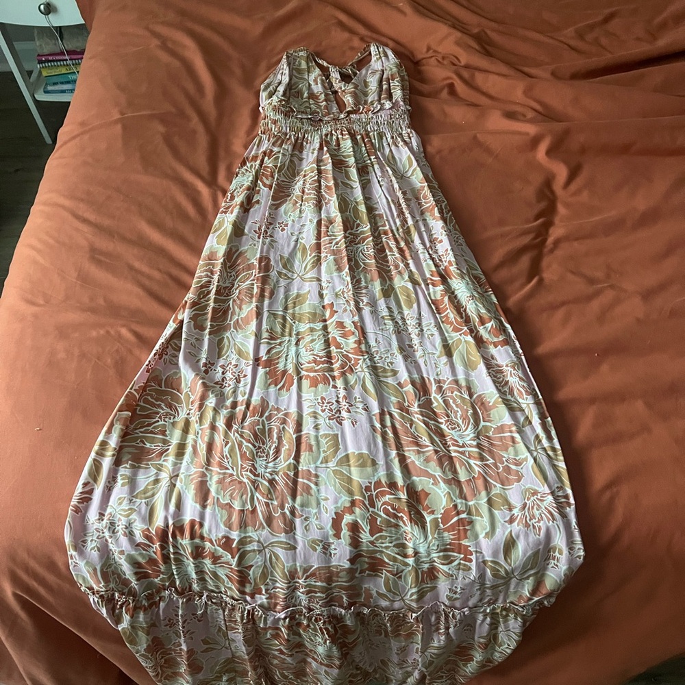 Floral Peach and Green Maxi Dress